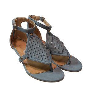 Catherine Malandrino Blue Faux Leather Vintage Wedge Heel Thong Sandal Size 6.5
